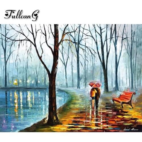 FULLCANG abstract 5d diy diamond painting cross stitch rainy lovers full square round drill rhinestone embroidery kits FG0049