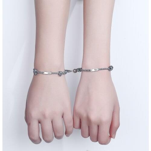 Binmonray Pledge of Love Couple Bracelets for Women Men Rope Weaving Adjustable Eachother Magnet Bracelet