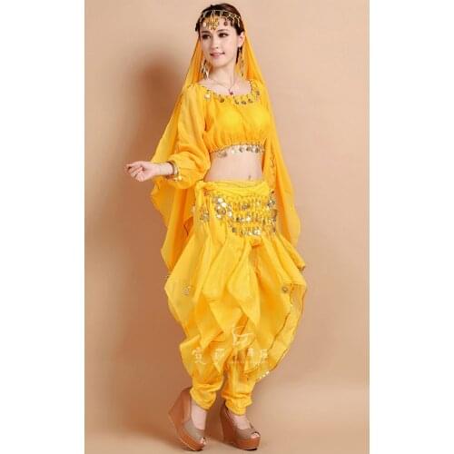 2017 Plus Size Belly Dancing Costumes 5Pcs Tops+Pant+Belt+Veil for Head+bracelet Suit Indian Dance Indian Clothes Belli Dancer