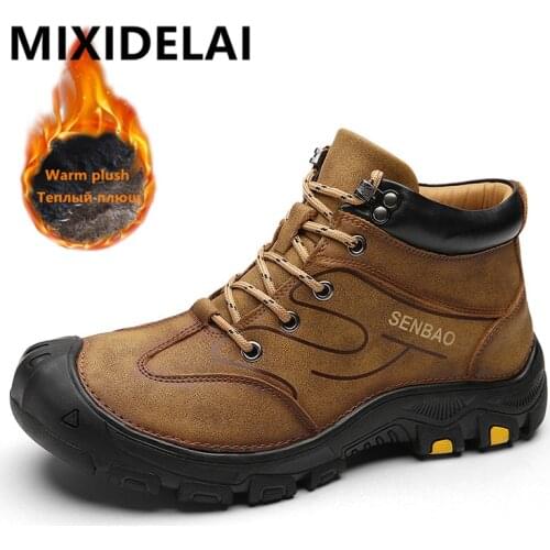 Brand Winter Mens Boots Warm Mens Snow Boots Waterproof Leather Men Hiking Boots Outdoor Sneakers Men Work Boots Mens Shoes