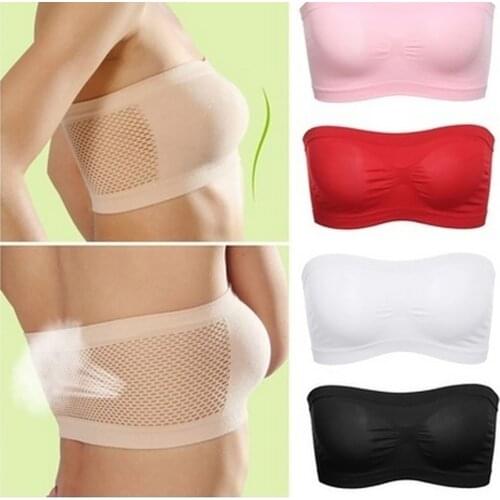 Women Elastic Strapless Seamless Cropped Tube Top Bra Bandeau Underwear Cropped Hollow Stretch Layer Solid Strapless Bra