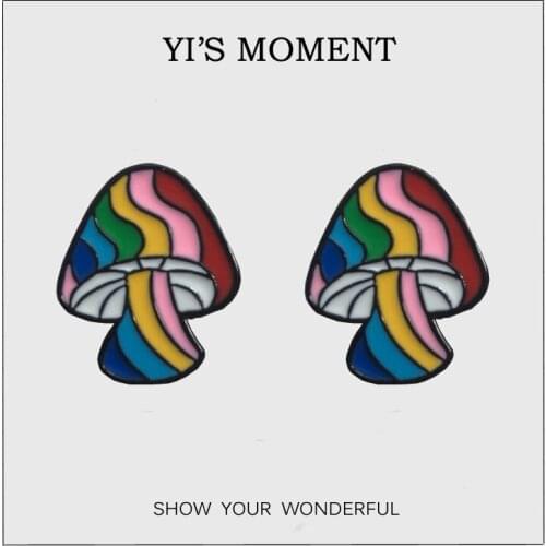 Birthday Gift Enamel Stud Earrings Cartoon Poisonous Snow White mushroom Earing for kids