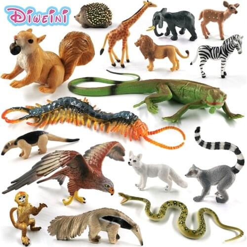 White Fox Hedgehog Squirrel Bear Lizard Centipede Snake Zebra Animal Model Action Figure Figurine Doll House Education Toy Gift