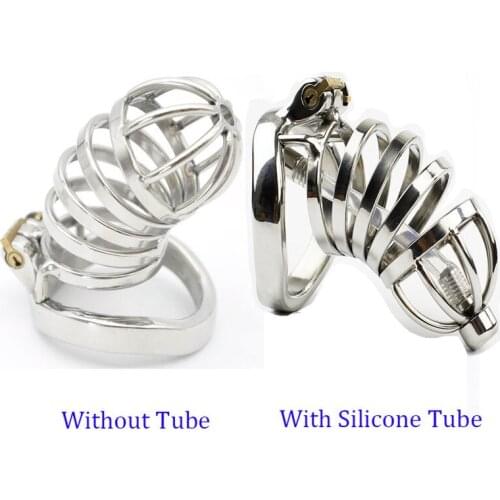 Lockable Stainless Steel Male Chastity Device with Urethral Catheter,Long Cock Cage,Penis Sleeve Rings ,BDSM Sex Toys for Man