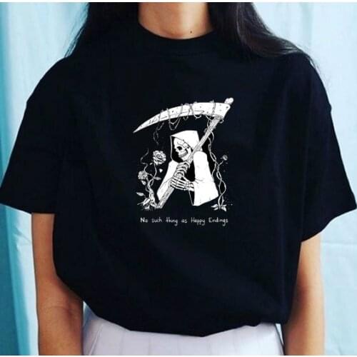 Kuakuayu HJN Skeleton No Such Thing as Happy Ending Graphic Tee Summer Fashion Harajuku Hipster Casual Funny Unisex Tee T-Shirt