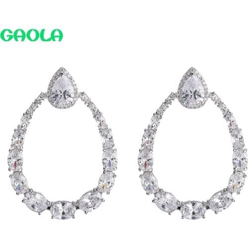 GAOLA Drop-shaped Inlaid Zircon Earrings New Oval Shiny Big Earrings Luxury Fashion Ladies Jewelry
