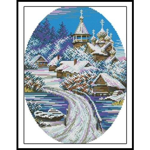 Snowscape Pattern DIY Handmade Paintings Printed on Canvas Cross-stitch Embroidery Kits 14CT 11CT for Needlework and Handicrafts