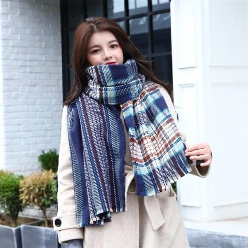 British Style Cashmere Scarf Female Winter Bristle Fringed Shawl Thickened Warm Color Checkered Scarf Neckerchief Bandana Шарф