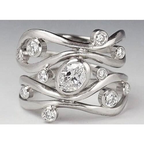 Huitan Hyperbole Irregular Geometric Shape Women Party Finger Ring Metal Versatile Style Girl Ring Silver Color with Shine CZ