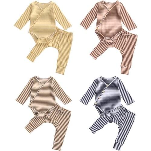 Autumn Spring Baby Boy Girl Clothes Striped Long Sleeve Romper+Pants 2PCS Casual Kids Baby Clothing Set Outfit
