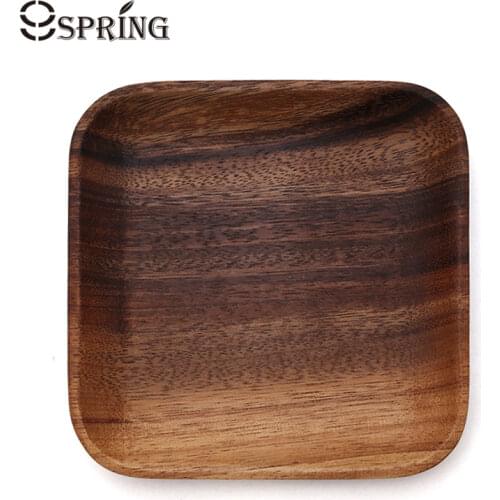 Square Wooden Plate Small Wood Plate Dish Kitchen Sushi Plate Fruit Cake Dessert Plate Serving Tray Wooden Utensils Tableware