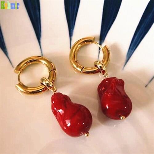 Kshmir Fashion earrings red irregular shape pendant earrings womens earring luxury exquisite glass earrings jewelry gift 2021