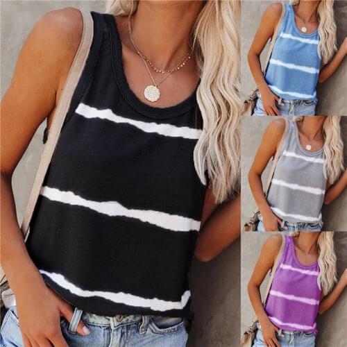 Fashion Womens Vests Loose Sleeveless Hooded Ladies Striped Printed Clothing Trendy Round Neck Casual Summer Sweatshirt Tops
