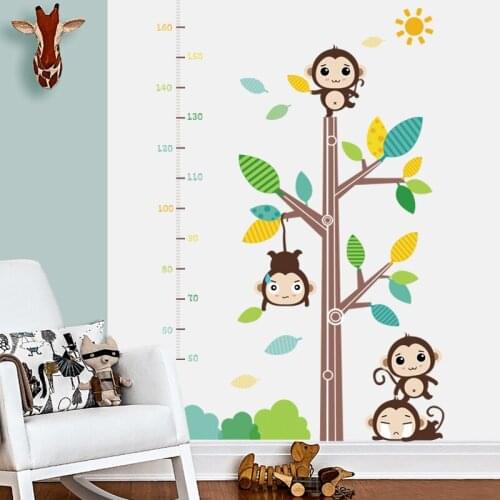 Cartoon Height Measurement Wall Stickers Kids Room Wall Decoration Monkey Decals for Furniture 3D Stereo Wallpaper