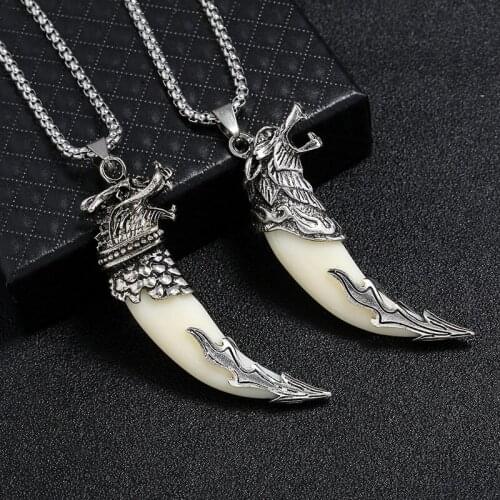 2021 personality fashion domineering wolf head mens pendant alloy faucet ethnic style necklace boys' day anniversary boyfriend