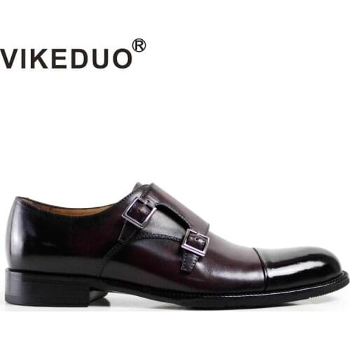 2019 Vikeduo Vintage Retro Flat Mens Monk Shoes Handmade Genuine Leather Custom Made Footwear Male Wedding Office Zapato Hombre