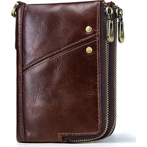 Genuine Leather Men Wallet Coin Purse Small Mini Card Holder Chain PORTFOLIO Portomonee Male Walet Pocket