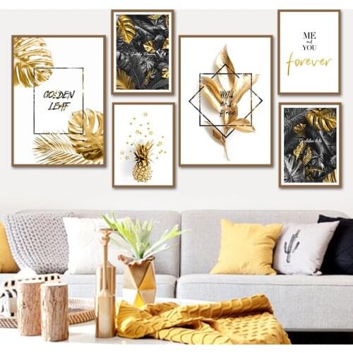 Gold Leaf Leaf Monstera Pineapple Bamboo Wall Art Canvas Painting Nordic Posters And Prints Wall Pictures For Living Room Decor