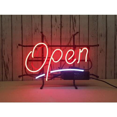 14“x7" Business Open Cafe Neon Light Lamp Sign Beer Bar Handmade Real Glass Decorate Home Wall Room Windows Tube Display Artwork