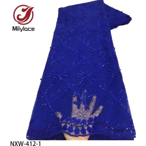 Latest African Lace Fabric with Sequins High Quality Nigerian French Laces Embroidery Fabric for Party NXW-412