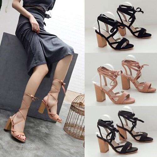 KOLNOO Handmade New Thick Heels Sandals Crisscross Lace-Up Sexy Summer Three Colors Daily Wear Evening Party Fashion Prom Shoes