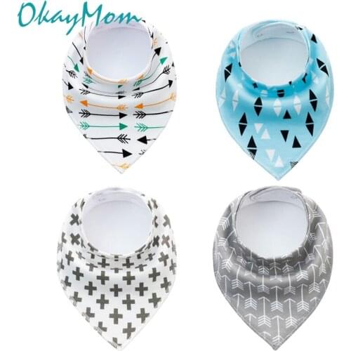 OkayMom 4pcs Baby Bibs Adjustable Cartoon Snaps 100% Cotton Bibs For Drooling Teething Newborn Baby Accessories Boys Girls Apron