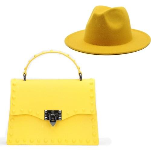Wholesale fashion frosted matte rivet ladies jelly handbags girl PVC beach bags women bucket hat and purse set