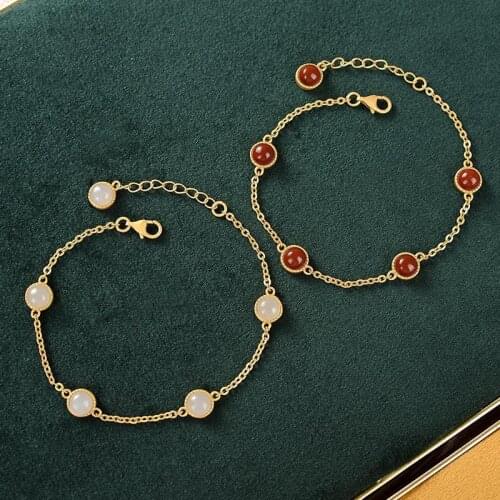 Original S925 Sterling Silver Natural Hetian Jade White Jade Southern Red Agate Creative Goddess Matching Ladies Gold-Plated Bra