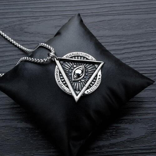 Eye of Providence Freemason Evil Eye Necklace in Stainless Steel Talisman Sign Medallion Gifts Illuminati Jewellery