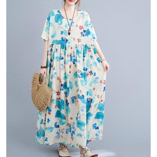 Large Size Casual Long Dress Vintage Loose Oversize 4XL 5XL 6XL Cotton Boho Dress Women Clothes Dress Big Size Linen Beach Dress