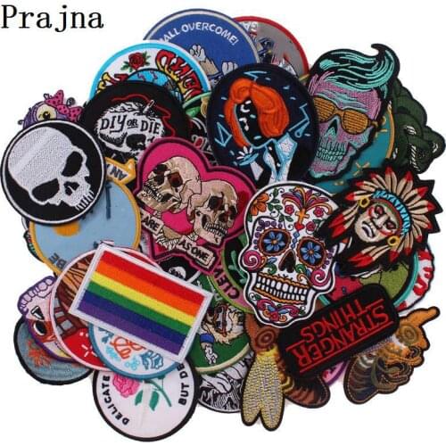 Prajna Good Quality Embroidered Patch Rock Punk Skull Bike Patch Animals Lot Sew Iron On Patches For Clothes Cheap Mixed Random