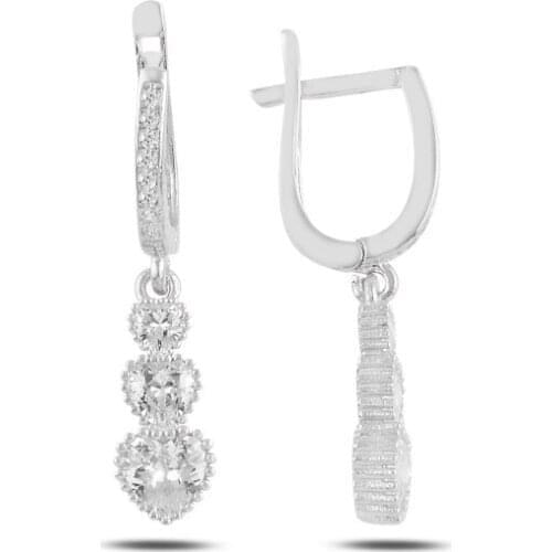 Silver 925 Sterling Cottage Heart Zircon Stone Dangle J Earrings