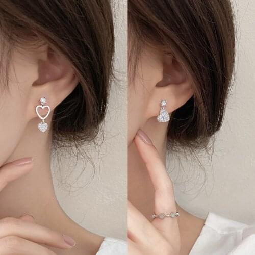 925 Sterling Asymmetry Heart Tassel Long Drop Earring For Women Party Wedding Jewelry Accessories Pendientes eh448