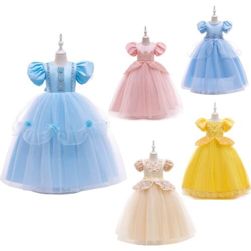 Gray Girls Cosplay Cartoon Princess Dress Wedding Birthday Party Mesh Dress Girls Puff Sleeve Dress Christmas Halloween Costume