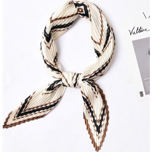 Spring Luxury Square Scarf Women Pleated Shawls Fashion Office Small Hair Neck Hijabs Foulard Silk Scarves PJ137