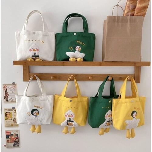 Sell New Cute Shoulder Handbag Cartoon Duck Plush Embroidered Small Bags Girl Student Work Hand Bag Hand Carried Canvas Bags