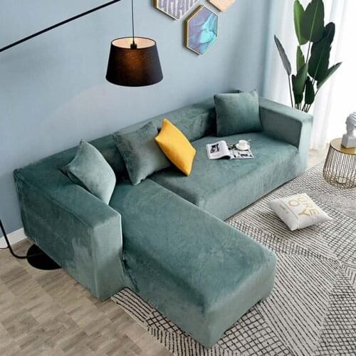 Thick Silver Fox Elastic Sofa Covers for Living Room Funda Sofa Chaise Lounge Velvet Couch Cover Set Couches for Living Room