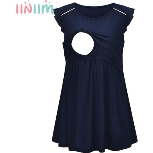 Pregnant Women Breastfeeding Tops Pregnancy O-neck Female Nursing Blouse T-shirt Sleeveless Top Cotton Maternity T Shirt Clothes