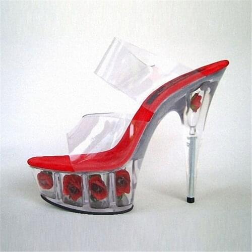Sexy Crystal Rose The Bride Wedding Shoes Performance Shoes 15 High-Heeled Shoes 6 Inch Party Special Stripper slippers