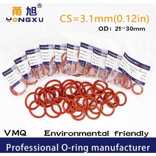 10PCS/lot Red Silicon O-ring Silicone VMQ CS3.1mm Thickness OD21/22/23/24/25/26/27/28/29/30*3.1mm ORing Seal Rubber Gasket Rings