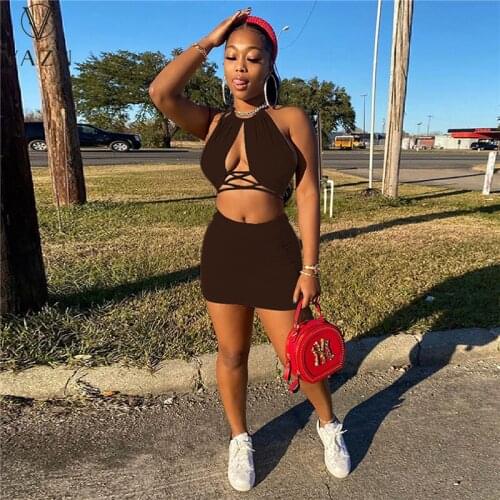 VAZN 2021 New Halter Open Bikini Shinny Set Top Short Pant Sexy Young High Waist Skinny Women 2 Piece Set