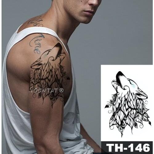 Waterproof Temporary Tattoo Sticker line Minimalist wolf pattern Water Transfer Man body art flash fake tatoo