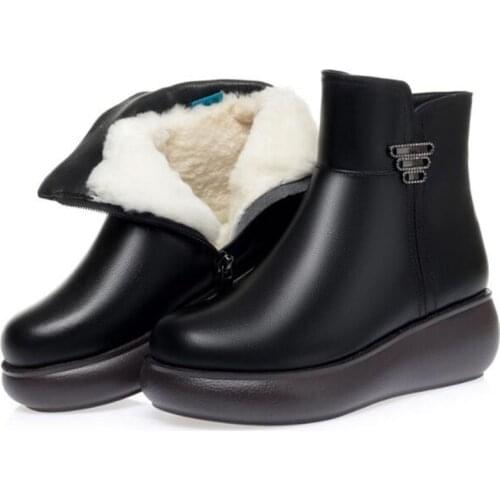 High Quality Full Cowhide Full Wool Warm Shoes Woman Snow Boots Platform Large Size Winter Leather Boots for Women Shoes Boots