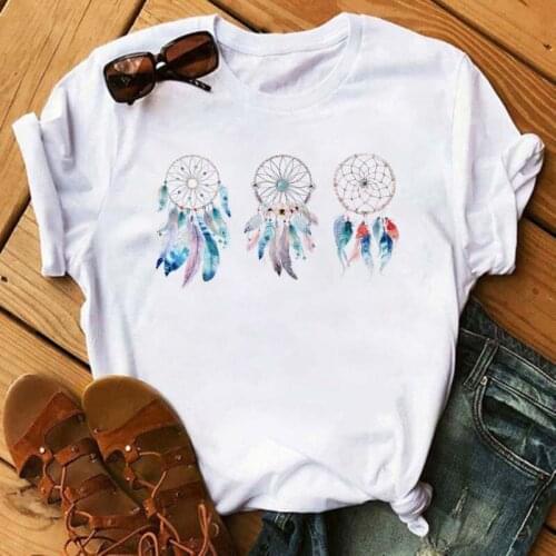 Maycaur Women Summer Short Sleeve Dream Feather Fashion Print Lady T-shirts Top T Shirt Ladies Womens Graphic Female Tee T-Shirt