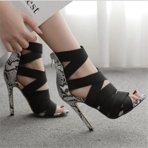 Women sandals Stretch Fabric Slip On 11 cm Thin Heels High heels Round Toe Shallow Serpentine sandal women shoes size 35-42