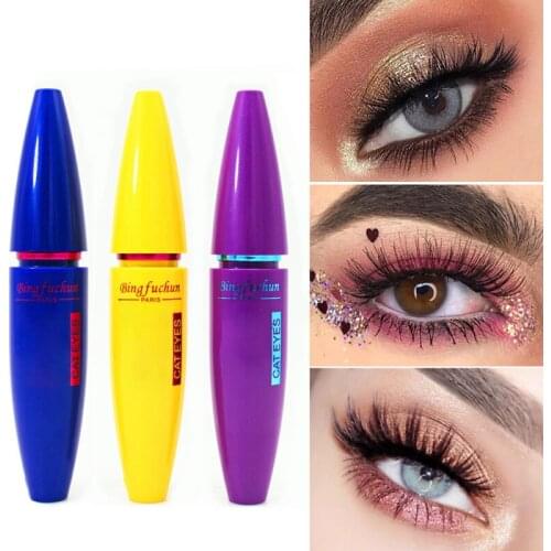 1pcs Yellow Blue Purple Fat Mascara Long Thick Curling Anti-blooming Waterproof Non Staining Mascara Lasting Makeup TSLM1