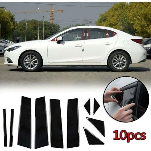 10Pcs Glossy Black Car Door Window Center BC Pillar Post Cover Trim Exterior Accessories Sticker For Mazda 3 Axela 2014-2020