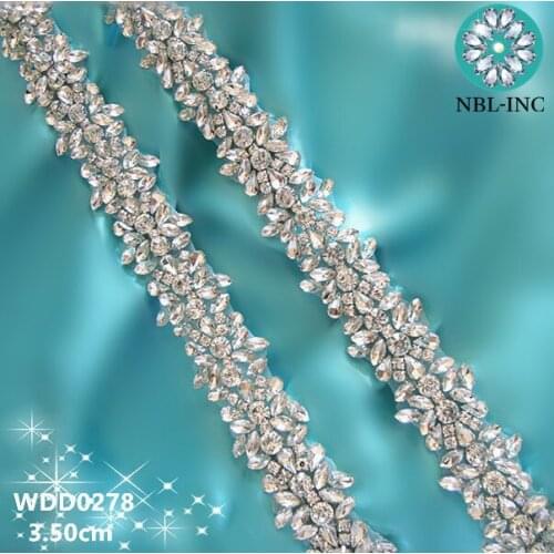 10 YARDS) Bridal beaded rhinestone applique crystal trim iron on for wedding dress sash WDD0407