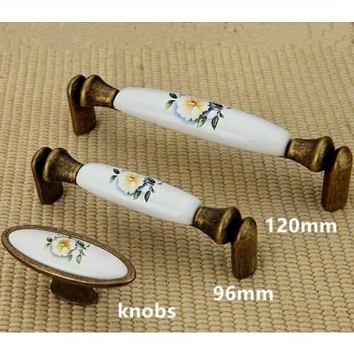 96mm 128mm vintage bronze dresser door handles rural ceramic drawer cabinet knobs pulls retro style furniture decoration handles
