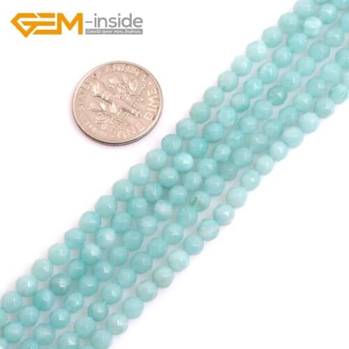 Gem-inside AAA Natural Round Faceted Blue Amazonite Stone Beads For Jewelry Making Strand 15inch Necklace DIY